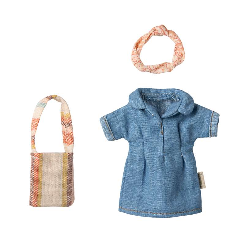 Maileg Denim Klänning och Väska - Mor Mus 