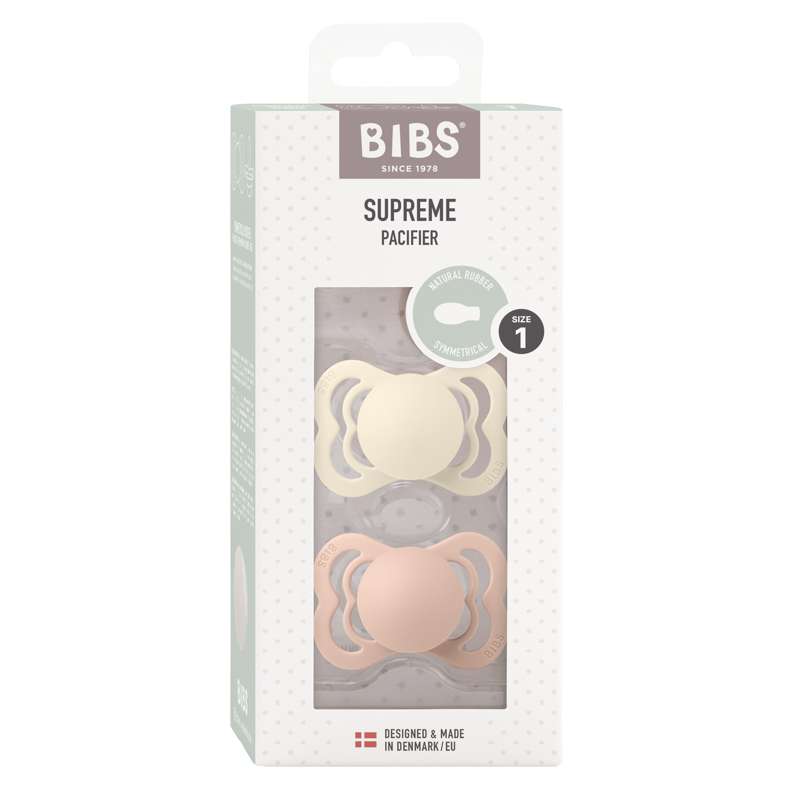 Bibs Supreme Napp - 2-Pack - strl. 1 - naturgummi - Elfenben/Blush 