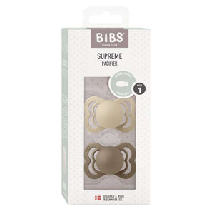 Bibs Supreme Napp - 2-Pack - strl. 1 - naturgummi - Vanilj/Mörk Ek 