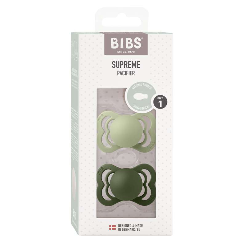 Bibs Supreme Napp - 2-Pack - strl. 1 - naturgummi - Salvia/Jaktgrön 