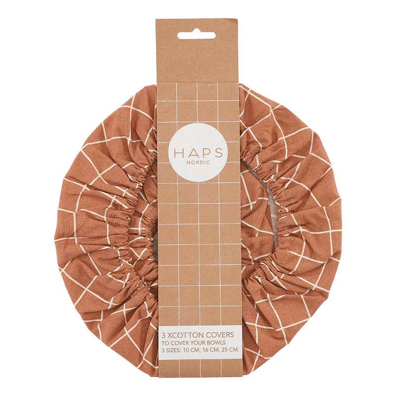 HAPS Nordic Bomullskåpor Bomullslåg - Runda - 3-Pack - Terracotta Rut 