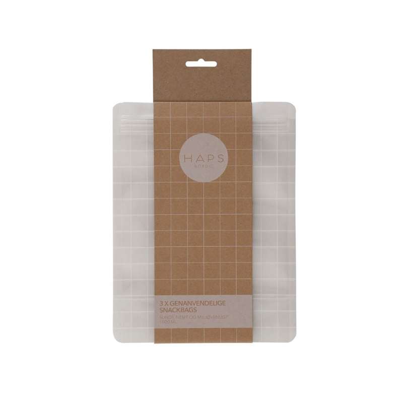 HAPS Nordic Återanvändbara Snackpåsar - 3-Pack - 1000ml - Transparent Kontroll 