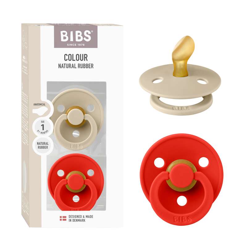 BIBS Anatomisk Colour napp - 2-Pack - strl. 1 - naturgummi - Vanilla/Candy Apple 