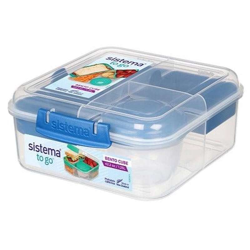 Sistema Bento Matlåda - Rumindelad med Kopp - 1,25L - Klar/Ocean Blue 