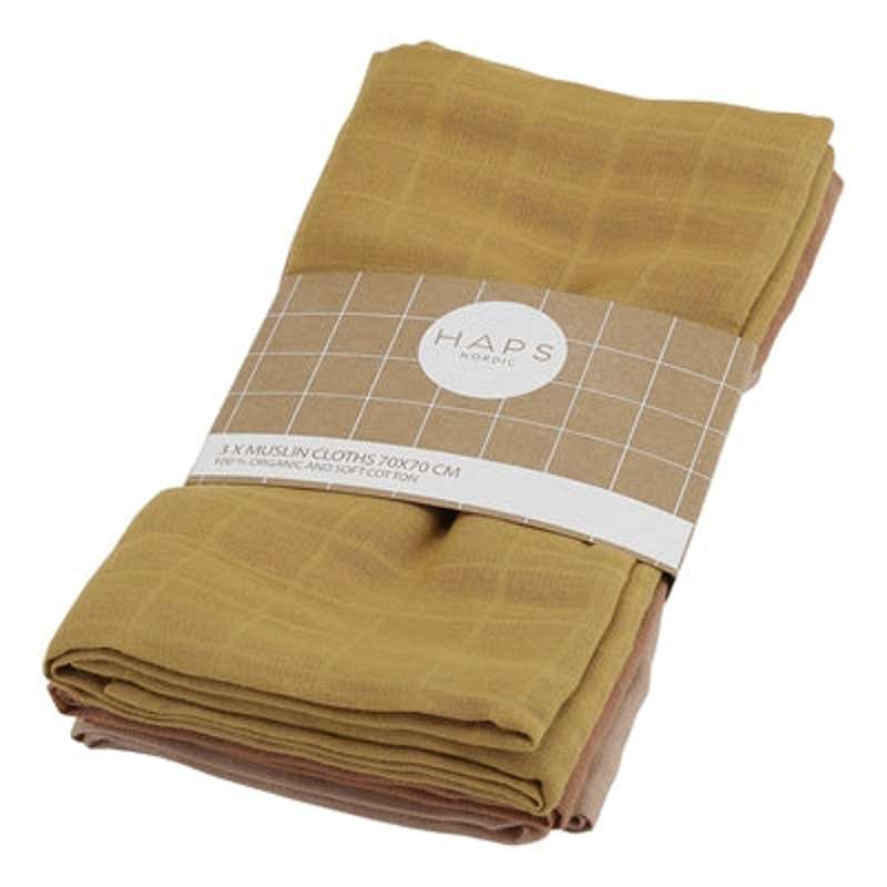 HAPS Nordic Tygblöjor - 70x70cm. - 3-Pack - Solid Varm 