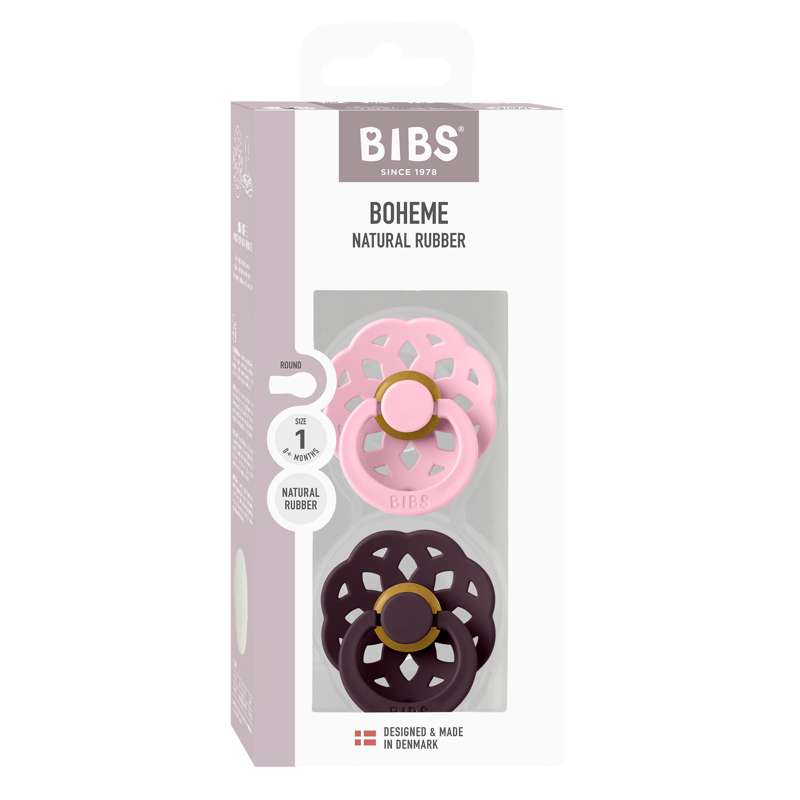 BIBS Rund bohem napp - 2-pack - strl. 1 - naturgummi - Baby Pink/Plom 