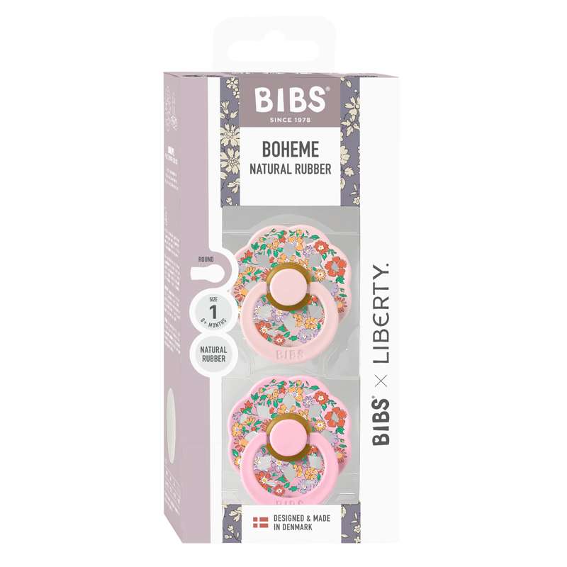 BIBS Rund Boheme napp - 2-Pack - strl. 1 - naturgummi - Liberty - Oscar Meadow/Blossom Mix 