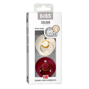 BIBS Rund Colour Napp - 2-Pack - Stl 1 - Naturgummi - Ivory/Ruby