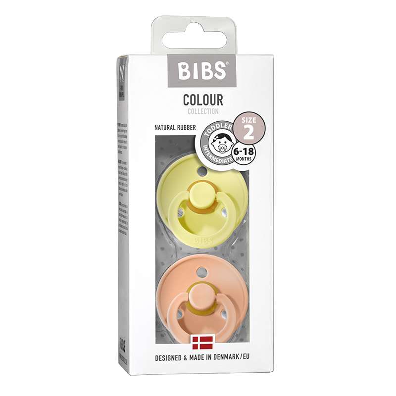 Bibs Rund Colour Napp - 2-Pack - strl. 2 - naturgummi - GLOW - Järn/Baby Blå 