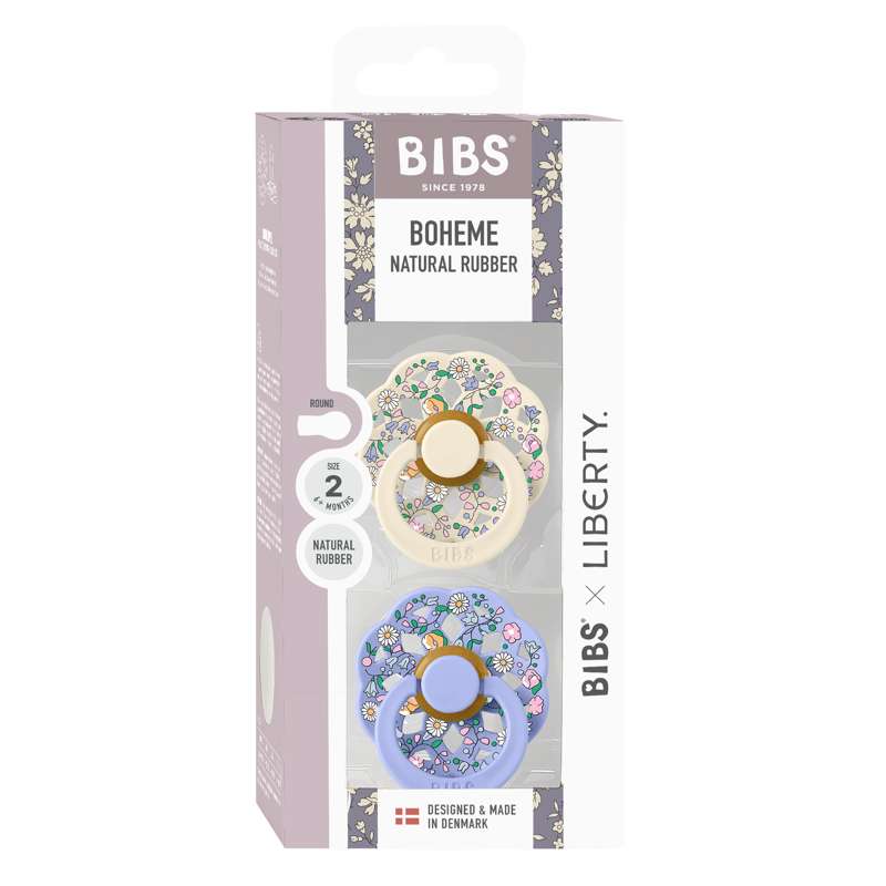 BIBS Rund bohem napp - 2-pack - strl. 2 - naturgummi - Liberty - Chloe Meadow/Ivory Mix 