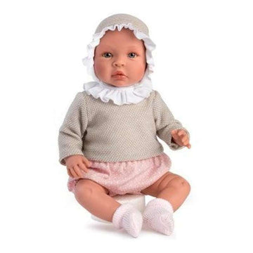 Asi Leonora Docka - 46 cm. - Grå Blus och Rosa Prickiga Shorts 