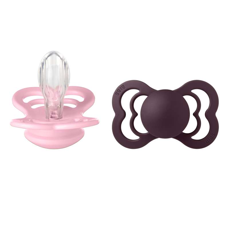 BIBS Symmetrisk Supreme napp - 2-Pack - strl. 2 - Silikon - Baby Pink/Plum 