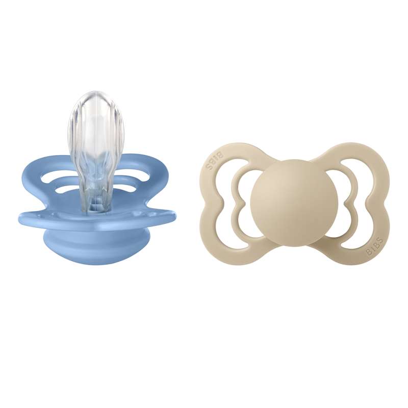 BIBS Symmetrisk Supreme napp - 2-Pack - strl. 2 - Silikon - Vanilj/Himmelsblå 