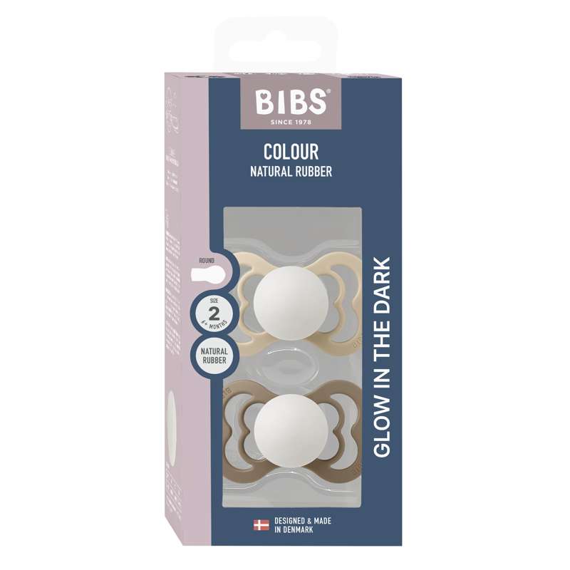 BIBS Symmetrisk Supreme napp - 2-Pack - strl. 2 - Silikon - GLOW - Vanilla/Dark Oak 