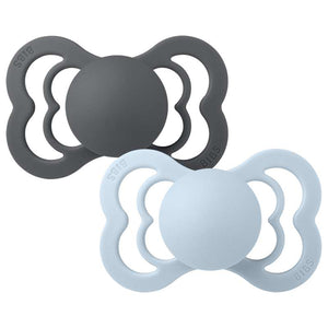 BIBS Symmetrisk Supreme Napp - 2-Pack - Str. 2 - Naturgummi - Iron/Baby Blue