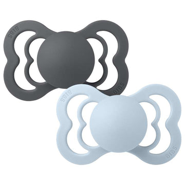 Bibs Supreme Napp - 2-Pack - strl. 2 - naturgummi - Järn/Baby Blå 