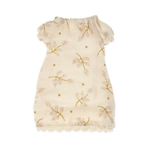 Maileg Klädd till Storasyster Mus - Nattlinne m. Blommor - Råvit 