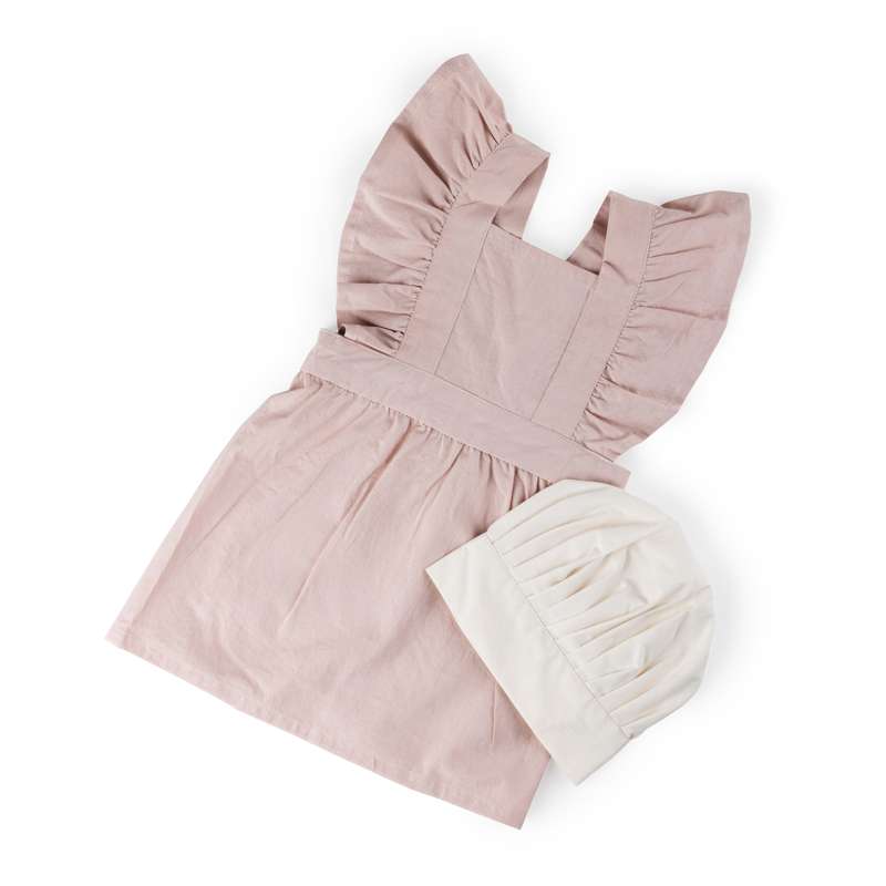 Sebra Barnförkläde m. kockmössa - Dusty Pink/Classic White 
