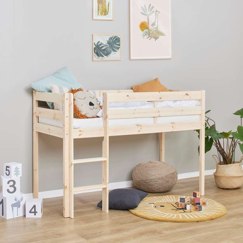 Hoppekids ECO Comfort - Halvhög loftsäng - Fler Storlekar - Naturlig 