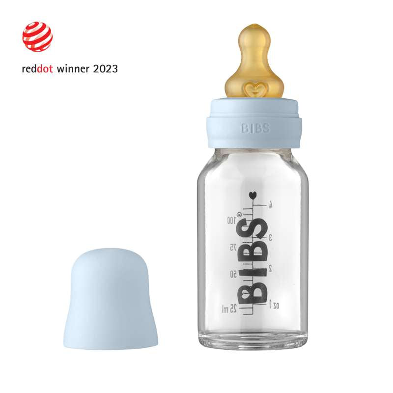 BIBS Flaska - Sutteflaskset - Glas - Latex/Rund - 110 ml. - Baby Blue 