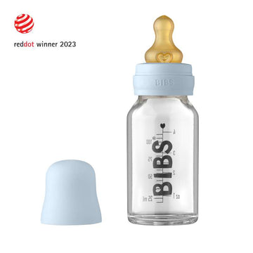 BIBS Flaska - Sutteflaskset - Glas - Latex/Rund - 110 ml. - Baby Blue 