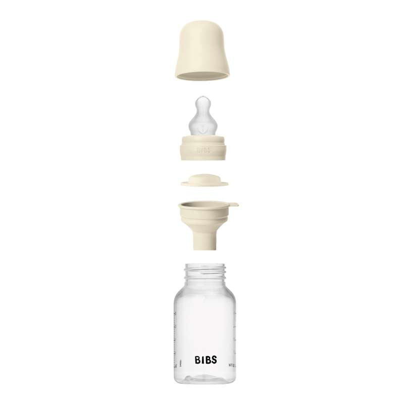 BIBS Flaska - Sutteflaskeset - Plast - Silikon/Långsam Flöde/Rund - 150 ml. - Elfenben 