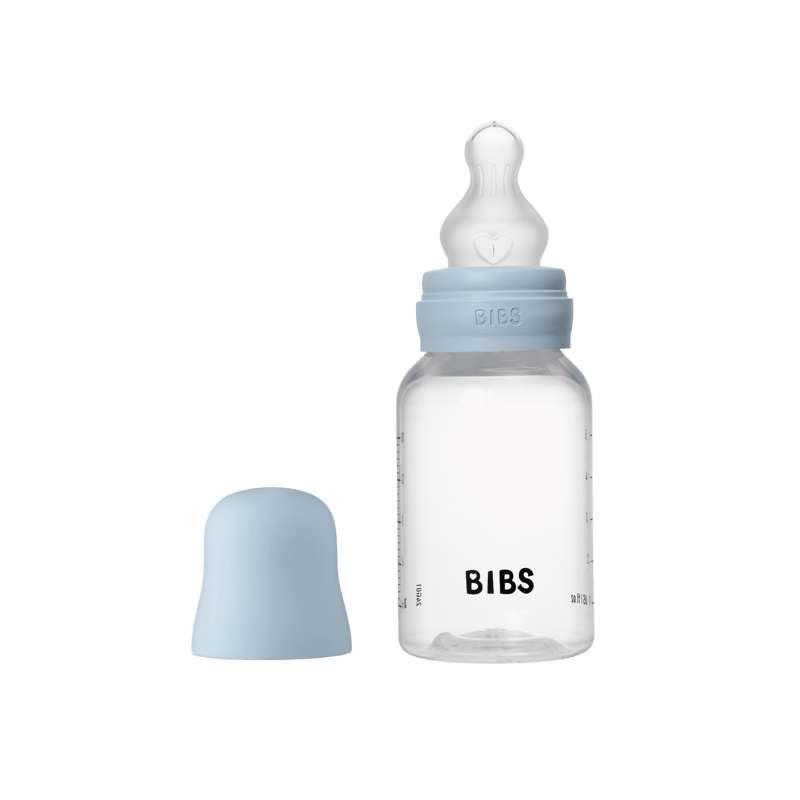 BIBS Flaska - Sutteflaskesätt - Plast - Silikon/Långsam Flöde/Rund - 150 ml. - Baby Blue 