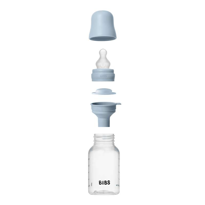 BIBS Flaska - Sutteflaskesätt - Plast - Silikon/Långsam Flöde/Rund - 150 ml. - Baby Blue 