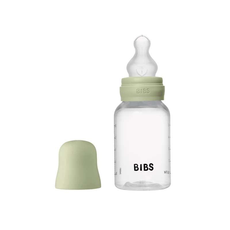 BIBS Flaska - Sutteflaskeset - Plast - Silikon/Långsam Flöde/Rund - 150 ml. - Salvia 
