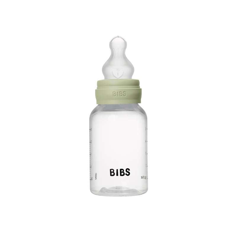 BIBS Flaska - Sutteflaskeset - Plast - Silikon/Långsam Flöde/Rund - 150 ml. - Salvia 