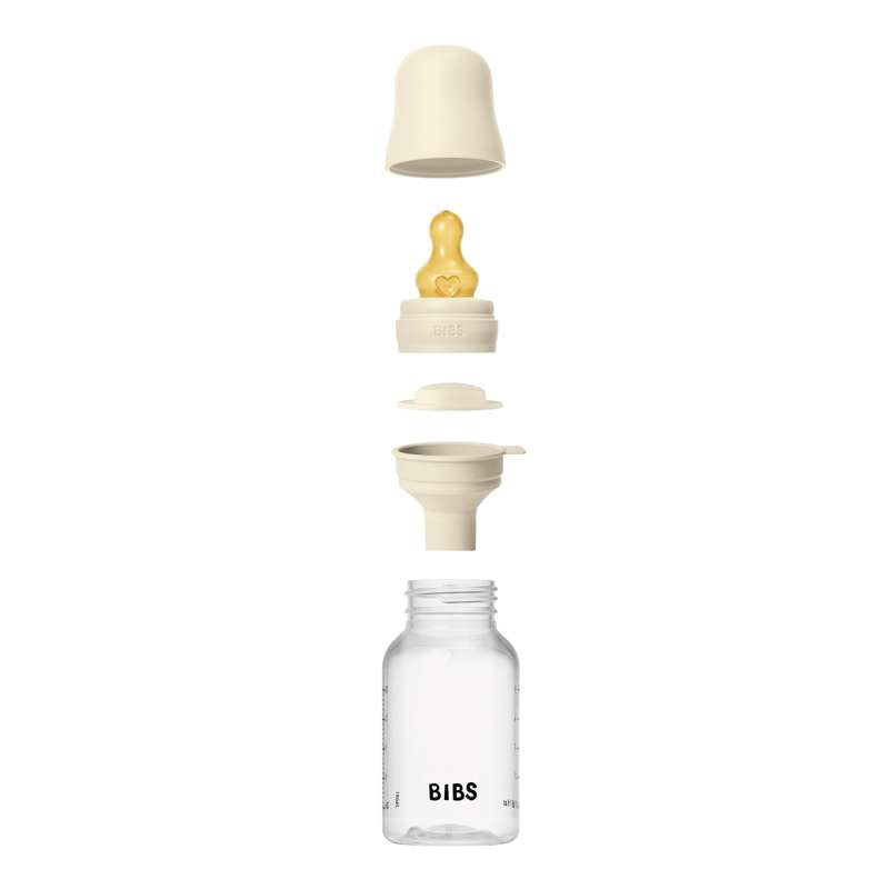 BIBS Flaska - Sutteflaskeset - Plast - Latex/Långsam Flöde/Rund - 150 ml. - Elfenben 