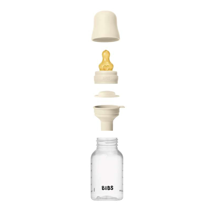 BIBS Flaska - Sutteflaskeset - Plast - Latex/Långsam Flöde/Rund - 150 ml. - Elfenben 