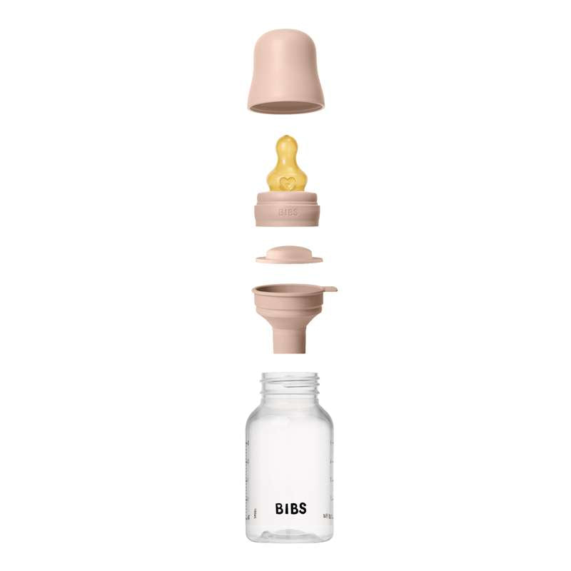 BIBS Flaska - Sutteflaskesätt - Plast - Latex/Långsam Flöde/Rund - 150 ml. - Blush 