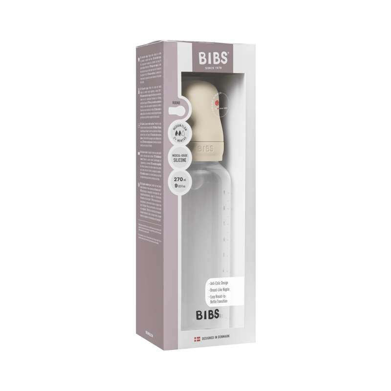 BIBS Flaska - Sutteflaskesätt - Plast - Silikon/Medium Flöde/Rund - 270 ml. - Elfenben 