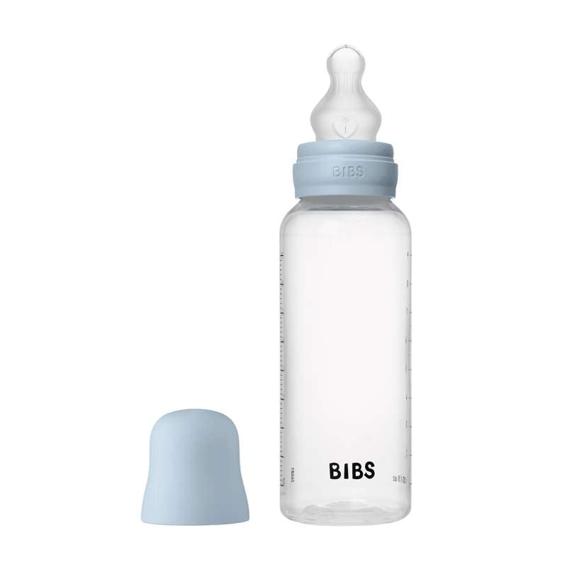BIBS Flaska - Sutteflaskeset - Plast - Silikon/Medium Flöde/Rund - 270 ml. - Baby Blue 