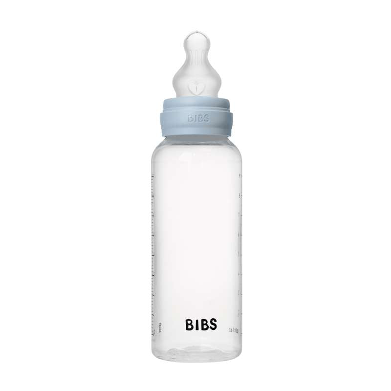 BIBS Flaska - Sutteflaskeset - Plast - Silikon/Medium Flöde/Rund - 270 ml. - Baby Blue 