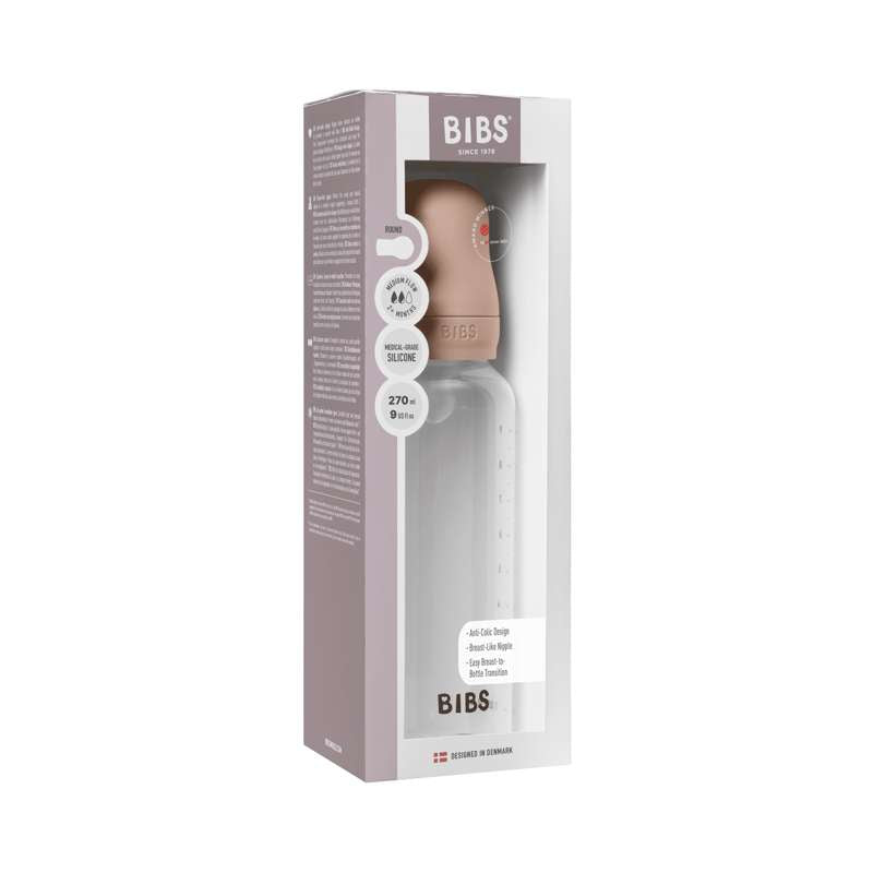 BIBS Flaska - Sutteflaskesätt - Plast - Silikon/Medium Flöde/Rund - 270 ml. - Blush 