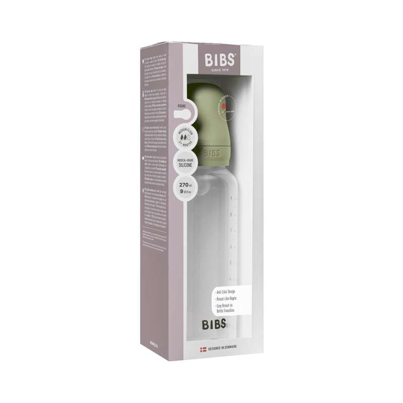 BIBS Flaska - Sutteflaskesätt - Plast - Silikon/Medium Flöde/Rund - 270 ml. - Salvia 