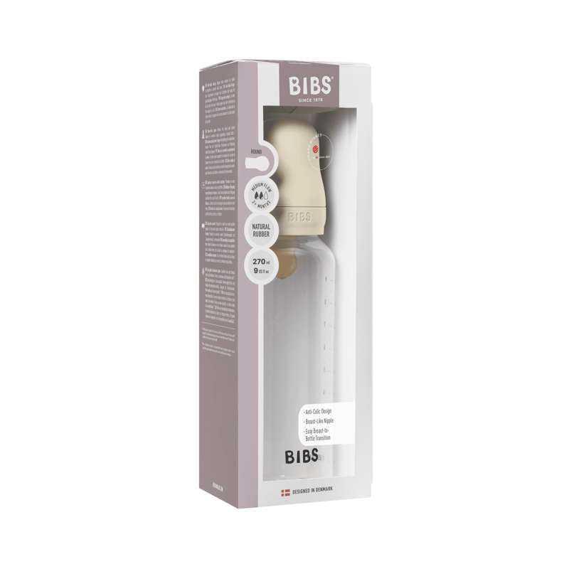 BIBS Flaska - Sutteflaskesätt - Plast - Latex/Medium Flow/Rund - 270 ml. - Elfenben 