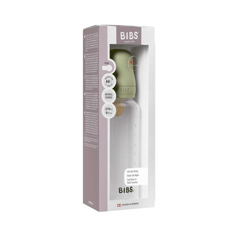 BIBS Flaska - Sutteflaskeset - Plast - Latex/Mellan Flöde/Rund - 270 ml. - Salvia 