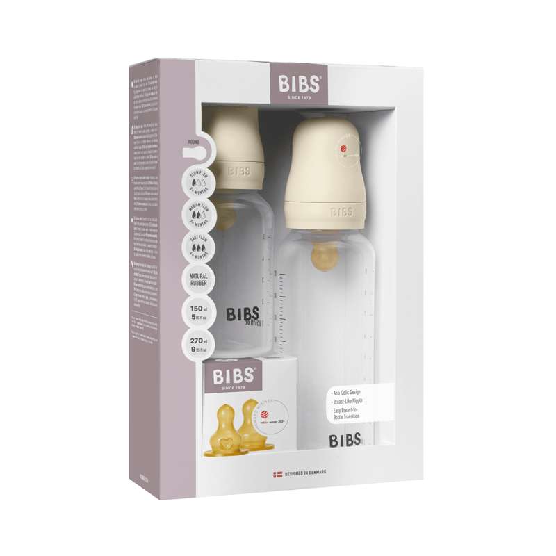 BIBS Flaska - Grow and Flow Sutteflaskesät - Plast - Latex/Rund - 150 ml./270 ml. - 2-Pack - Elfenben 