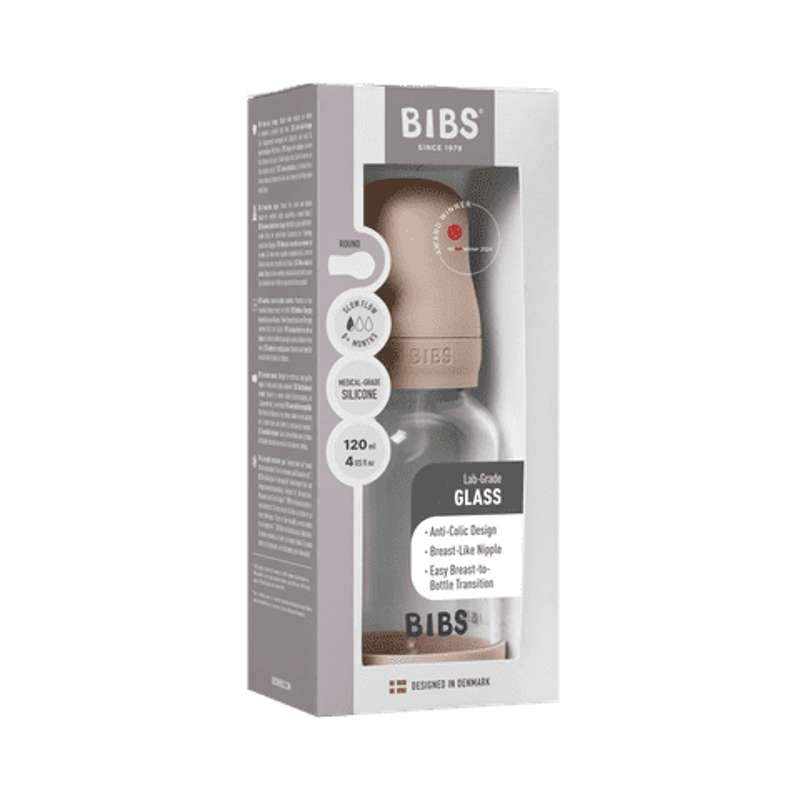BIBS Flaska - Sutteflaskesätt - Glas - Silikon/Långsam Flöde/Rund - 120 ml. - Blush 