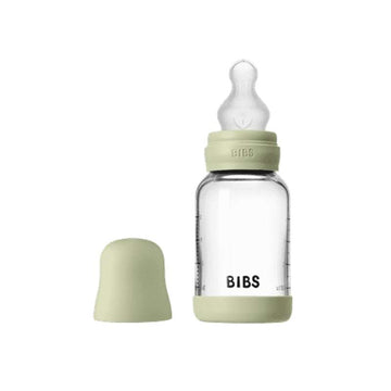 BIBS Flaska - Sutteflaskesätt - Glas - Silikon/Långsam Flöde/Rund - 120 ml. - Salvia 