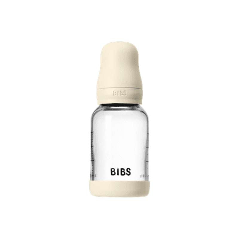 BIBS Flaska - Sutteflaskeset - Glas - Latex/Långsam Flöde/Rund - 120 ml. - Elfenben 