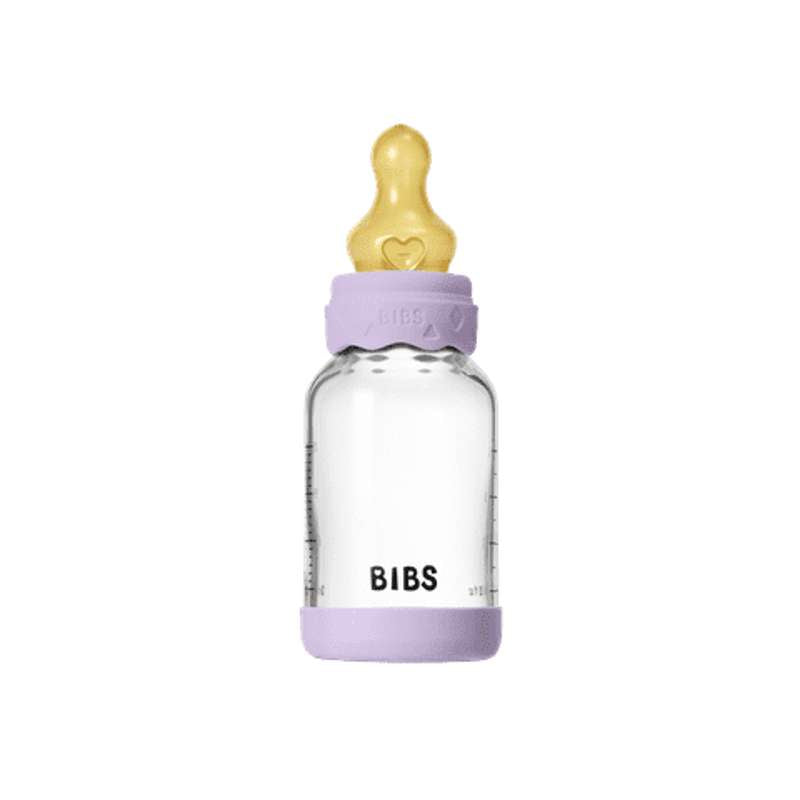 BIBS Flaska - Sutteflaskesätt - Glas - Boheme - Latex/Långsam Flöde/Rund - 120 ml. - Violet Sky 