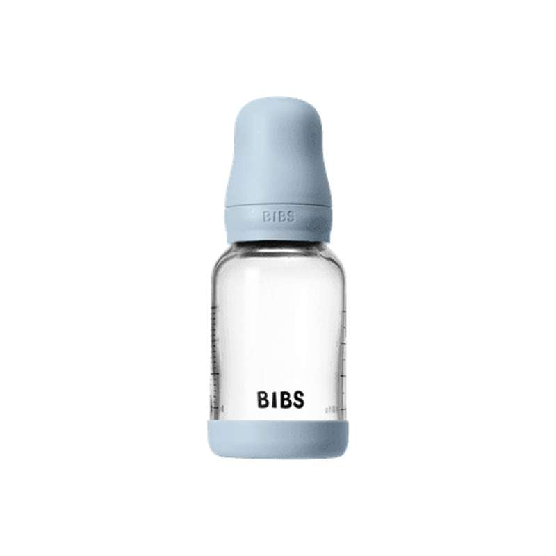 BIBS Flaska - Sutteflaskesätt - Glas - Latex/Långsam Flöde/Rund - 120 ml. - Baby Blue 