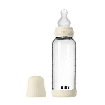BIBS Flaska - Sutteflaskeset - Glas - Silikon/Medium Flöde/Rund - 240 ml. - Elfenben 
