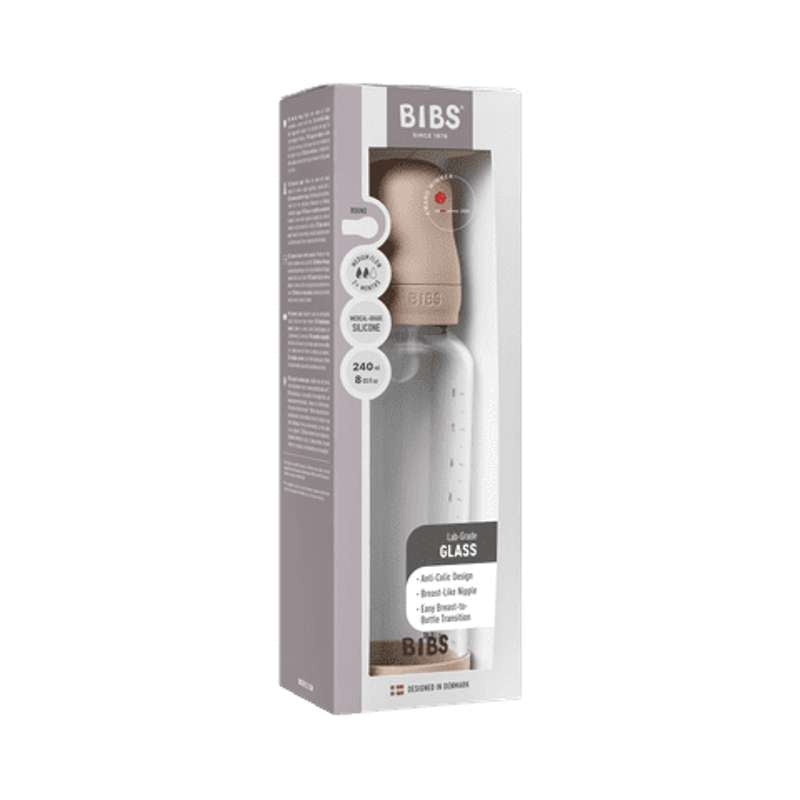 BIBS Flaska - Sutteflaskesätt - Glas - Silikon/Medium Flöde/Rund - 240 ml. - Blush 