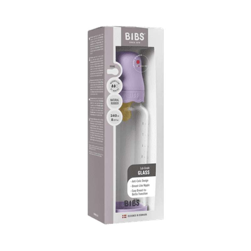 BIBS Flaska - Sutteflaskesät - Glas - Boheme - Latex/Medium Flow/Rund - 240 ml. - Violet Sky 
