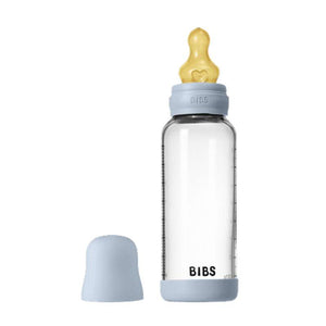 BIBS Flaska - Sutteflaskset - Glas - Latex/Medium Flow/Rund - 240 ml. - Baby Blue 